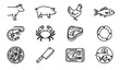 © Fatik - SEO Title:Meat and seafood line icon set editable outline butcher food vector collection isolated on white