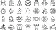 © VactorZone - Large set of minimalist line icons for health nutrition fitness and wellness representing weight loss healthy diet and medical lifestyle