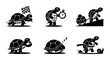 © MdShakil - Funny Tortoise Vector Icons Set: Speed, Time, Effort, Sleep, Race, Slow Pace, Cartoon Animals, Black and White Illustrations for Business Concepts