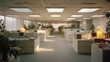 © Generative AI - Vintage Open Plan Office Workspace with Natural Light and Cubicles, Evoking Retro Corporate Atmosphere