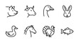 © MdMoymul - Meat and poultry line icon set with farm animals and seafood collection in editable stroke minimalist vector design