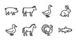 © MdMoymul - Butcher and farm animal outline icon pack featuring meat sources including poultry seafood and livestock vector illustration set