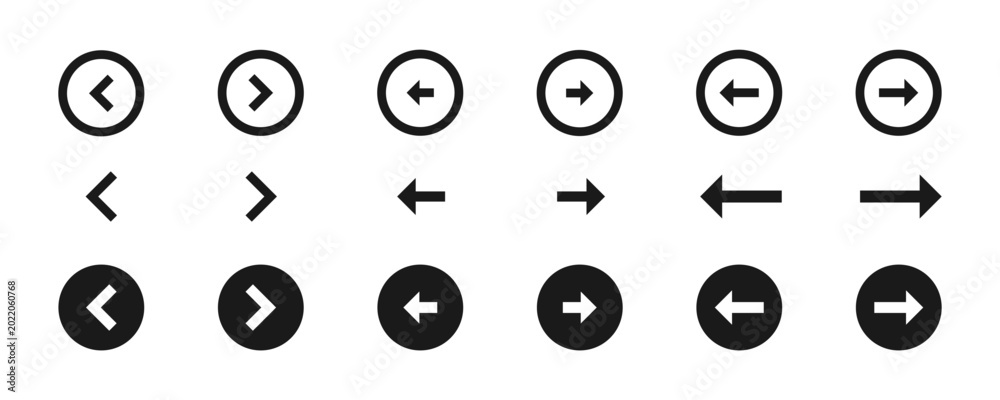 Arrow button icon set with next previous rounded navigation symbols ...