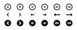 © Rana Graphic - Arrow button icon set with next previous rounded navigation symbols, website slider app interface vector illustration