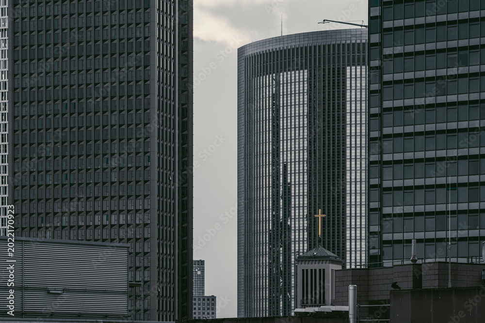 Stack Skyline Office buildings and skyline towers stack above Frankfurt street levels ...
