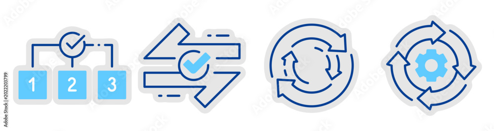 Process flow icons showing steps arrows and cyclic updates. Editable ...