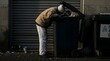 © Paul Anik - Homeless man searching through trash poverty urban struggle and social issues depicted