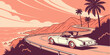 © Shaon - USA, US, U.S, America, United States - Convertible driving coastal highway during sunset cinematic scene