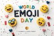 © Umair - World emoji day celebration featuring colorful smiling faces and cheerful letters in a bright festive composition that captures the joyful spirit of digital communication and global connection for soc
