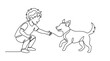 © Petani - Continuous one line drawing of a boy playing with his dog.