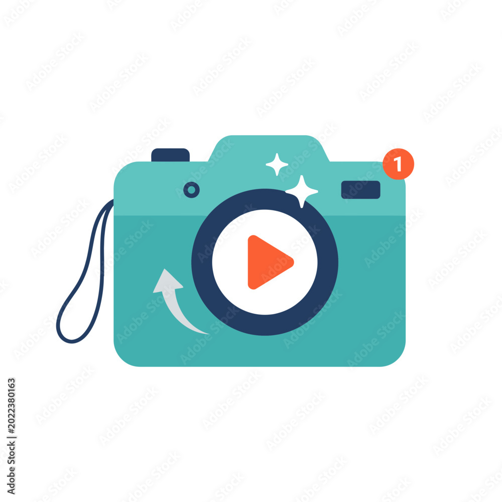 Turquoise camera with play button and notification badge Stock Vector ...