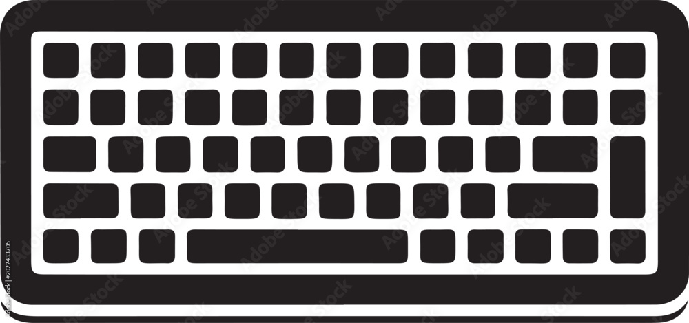 Black and white of a computer keyboard with rectangular keys on a plain ...