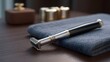 © Thares2020 - A sleek straight razor resting on a folded dark gray towel atop a polished wood surface suggesting refined self care rituals