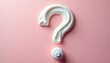 © Vadym - White cream forms question mark on pink background. Cosmetic product texture, uncertainty about skin care choice, choice of beauty products.
