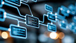 © Nataliya - Close-up of AI workflow automation interface showing software architecture with data process flow and trigger icons, software node concept, architecture photography, AI trigger