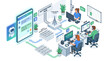© Bintang - Isometric Customer Service Automation Hub and AI Chatbot Workflow Illustration for Corporate Digital Transformation and Technical Support Infographic