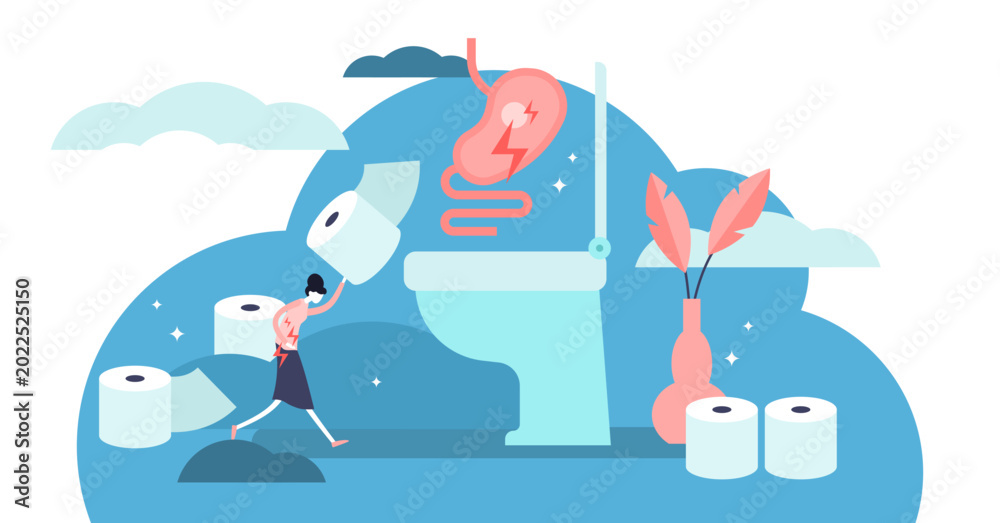 Diarrhea illustration, transparent background. Labeled stomach gut ...