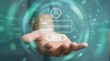 © Nest - Hand presenting glowing login screen interface with email and password fields online security