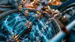 © Kateryna - Aerial view looking straight down at a large circular water treatment basin showing swirling water patterns filtration machinery and walkway bridges across the tank industrial