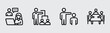 © iamrahala - Black line icons depicting various business communication and teamwork scenarios