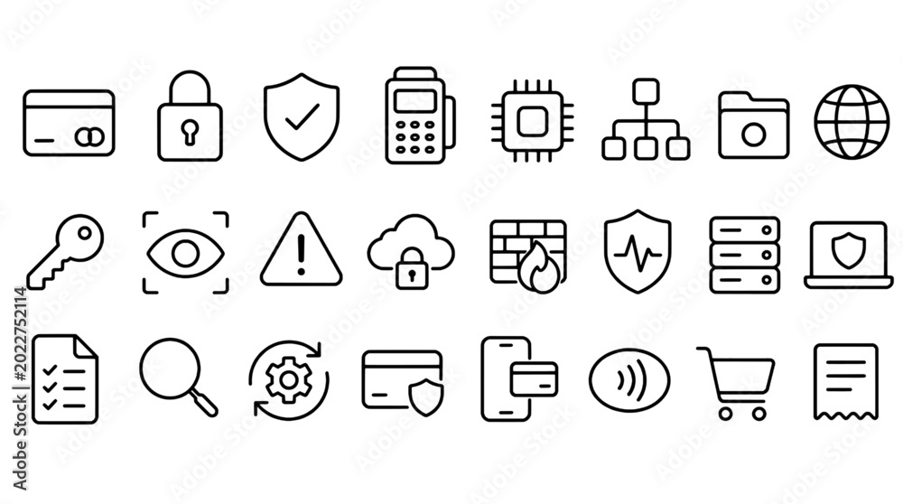 PCI DSS Payment Card Compliance Icons Set - 24 Modern Line Icons ...