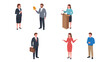 © pika - Set of diverse business people in various poses and actions, including presenting, holding a trophy, and standing with a briefcase.