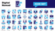 © hi cons - Digital Nomad icon set. Vector icons for Content writing, Lifestyle, Business to business, Content marketing, Programmer, Graphic design, Traveling, Online communication, Research, Customer loyalty, F