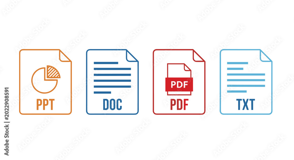 File format icons with document types ppt doc pdf and txt の Stock ベクター ...