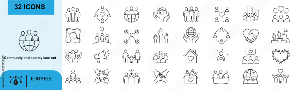 Community and society icons Each icon will be different, create a ...