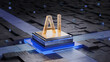 © eriksvoboda - Artificial intelligence processor chip, centered gold AI logo, perspective angled view