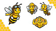 © BeruangDonati - A collection of animated bee characters in various professional and dynamic roles, including a pilot, builder, businessman, and a strong athletic bee,  branding, playful designs, children's content