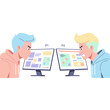 © Dynamic Flow - Two individuals staring intensely at computer screens displaying website content