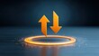 © buraratn - Abstract representation of arrows indicating movement and direction surrounded by glowing circle on dark background for concepts of change and progress