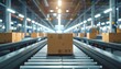 © Graphiloom - Industrial warehouse with conveyor belts moving cardboard shipping boxes