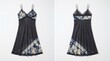 © Dwi - Elegant black slip batik dress featuring a unique blue and white tie-dye pattern. Mockup Dress Idea