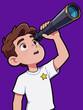 © hakule - Cartoon Boy Observing Sky with Vintage Telescope