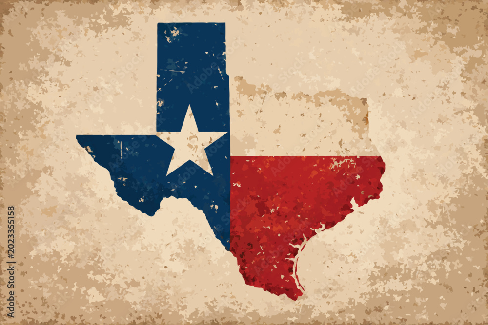 Distressed Vintage Texas State Map Silhouette with Lone Star Flag ...