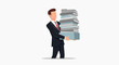 © ForAll - Businessman carrying a large stack of books In White background.
