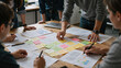 © AmDmLib - Team working on project with sticky notes