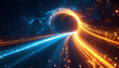 © Tuklu - Túnel futurista abstrato com faixas de luz.