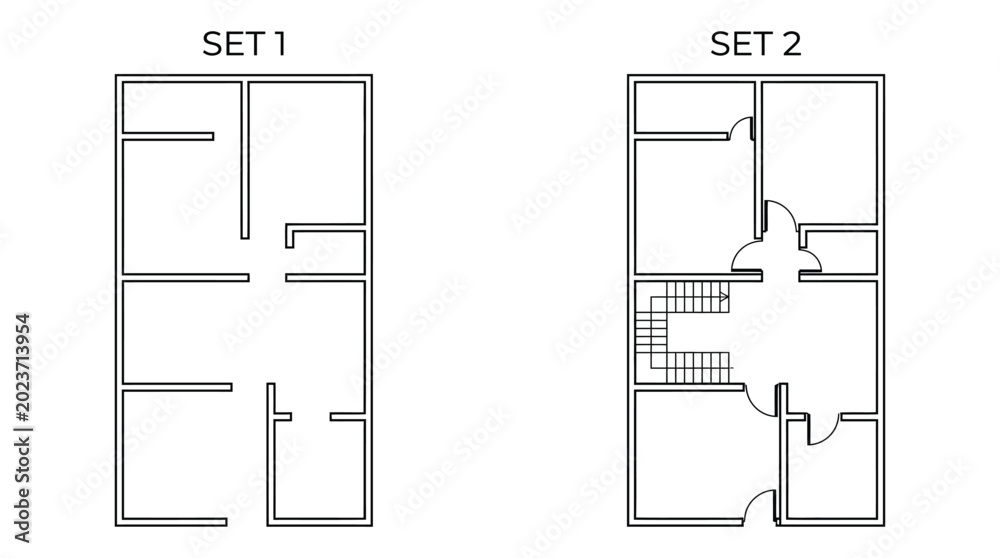Floor plan layouts set one and set two line drawing の Stock ベクター ...
