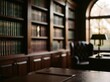 © Rajnikant - Classic library office blurred background study room bookshelves furniture professional executive workspace interior architecture law firm academia