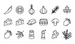 © Shohel - Minimal culinary ingredient outline icons with vegetables spices herbs and kitchen food elements