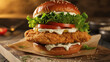 © PAVEL - Delicious crispy fried chicken burger with fresh toppings and sesame bun.