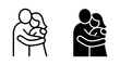 © Mirza - Couple Hugging Icons, Embrace Vector Graphics, Love Symbol, Romantic Connection, Two People Embrace, Black and White, Simple Line Art