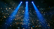© Abdelati - Atmospheric concert stage with blue spotlights and falling confetti, vibrant music festival crowd, cinematic arena event lighting and bokeh particles isolated on White Background