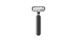 © Mewtwo - A sleek razor with a black handle and silver blade is displayed upright on a white background.