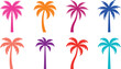 © St - Eight colorful palm trees in different vibrant hues on white background