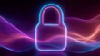 © Julia - Neon Lock Symbol on Dynamic Wave Background