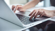 © tippapatt - Close up, business woman hand typing on laptop  keyboard, online working, surfing the net, searching the information